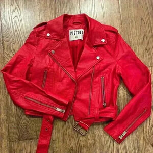 Women’s Pistola Vegan Faux Leather Moto Jacket XS Red